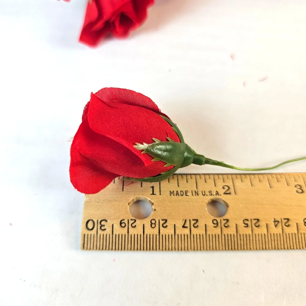 Red Artificial Silk Rose Picks Wired Stems Wedding Craft 1